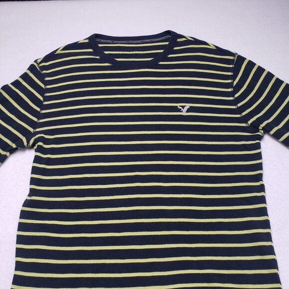 American Eagle Shirt Mens Large Blue Striped Waffle Thermal Long Sleeve Grunge - Picture 13 of 16